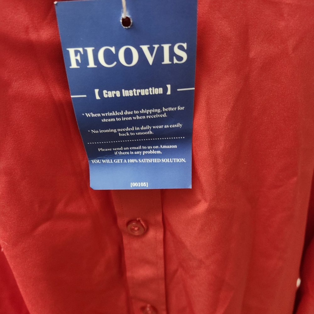 Women's Vibrant Red Button Down Shirt - Picture 5 of 6